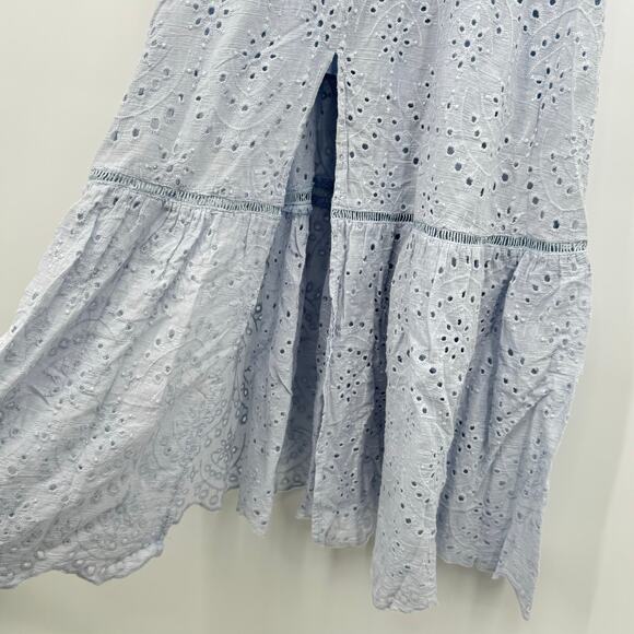 Simplee blue eyelet lace dress cami button front tiered ruffle scalloped hem S - Picture 3 of 7